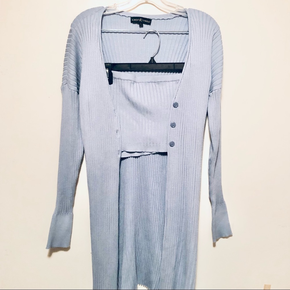 Almost Famous Ribbed Knit Cardigan Set in Light Blue